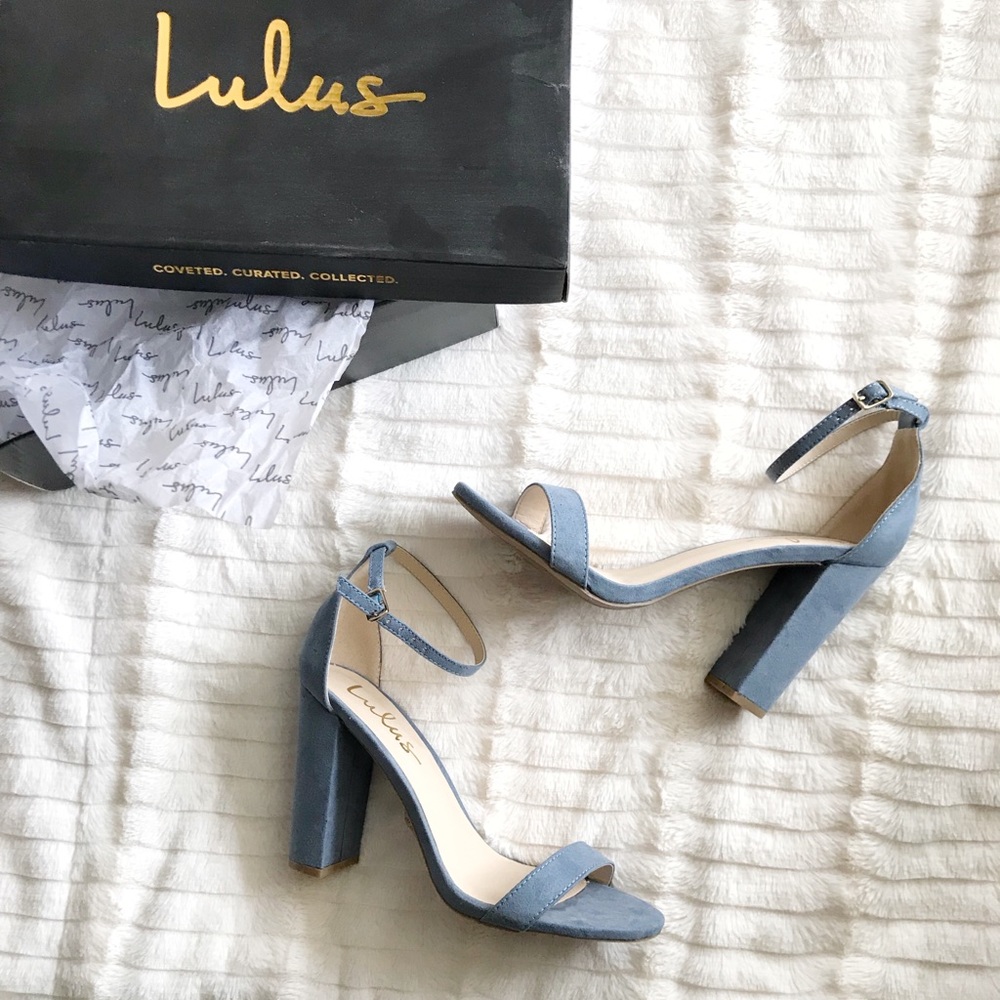Faux Suede baby blue block heel sandal